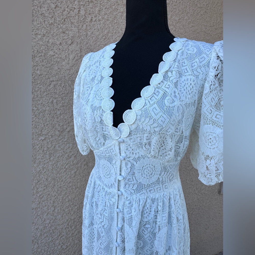 Blu Pepper White Lace Maxi Dress Short Sleeve NWT Women’s Size L Bohemian - Picture 11 of 16